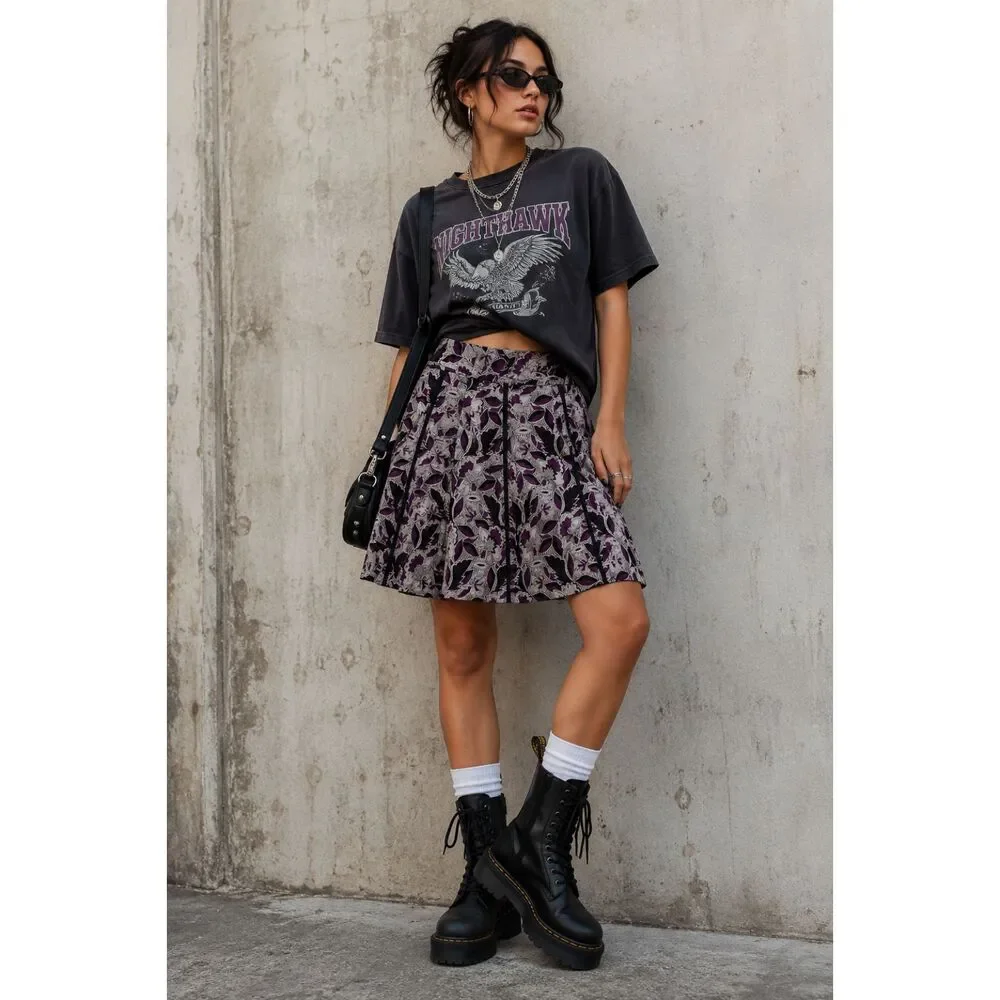 Austin Clothing Co Floral A-Line Skirt Size 2 Purple Black Gray  Classic Street